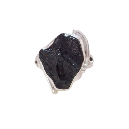 Anillo Tektita Negra Plata 925 Modelo 1473