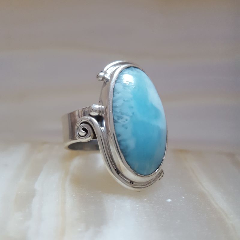 Anillo de Larimar AAA en Plata 925 Medida - Caleidoscopio