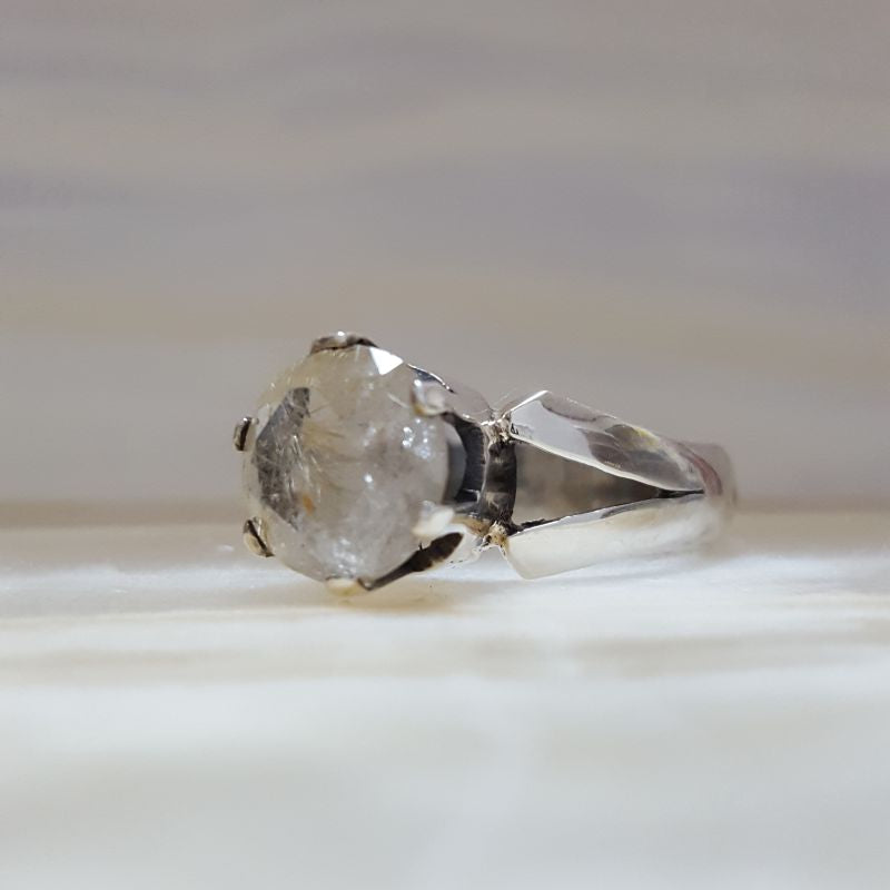 Anillo de Cuarzo Rutilado Dorado en Plata 925 Medida 6 - Caleidoscopio