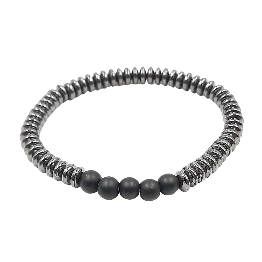 Pulsera de Hematita y Ágata negra 6mm