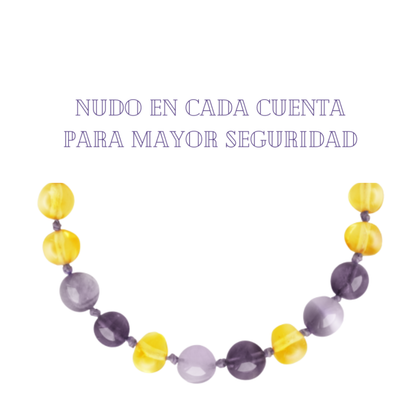 Pulsera Ámbar para Bebé con Cuarzo y jade Amatista. Certificado Dentición