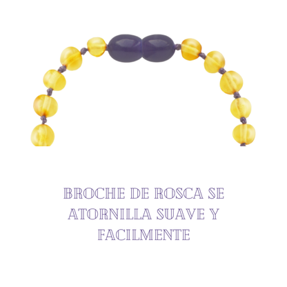 Pulsera Ámbar para Bebé con Cuarzo y jade Amatista. Certificado Dentición