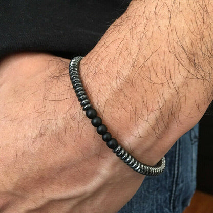 Pulsera de Hematita y Ágata negra 6mm